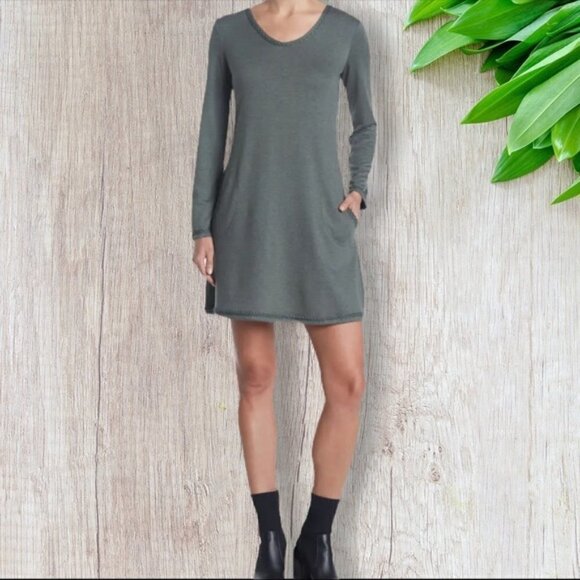 Max Studio Topstitched Long Sleeve Sweater Dress in Army Small - Picture 1 of 7